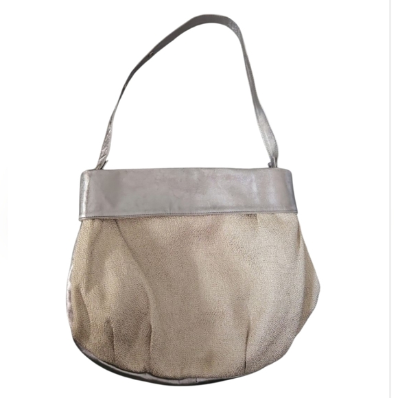 Hagara Embossed and Smooth Metallic Hobo Shoulder Bag - Picture 1 of 14